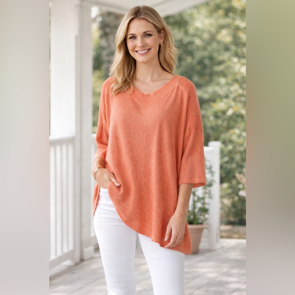 Lilla P Asymmetrical Coral Sweater Size XL